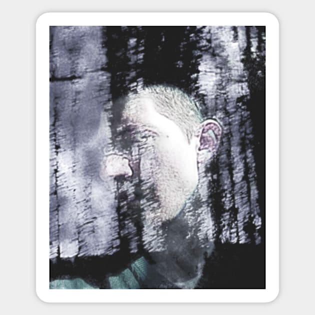 Portrait, digital collage and special processing. Masterpiece. Man looking to car window, reflection. Desaturated. Rain and sun. Sticker by 234TeeUser234